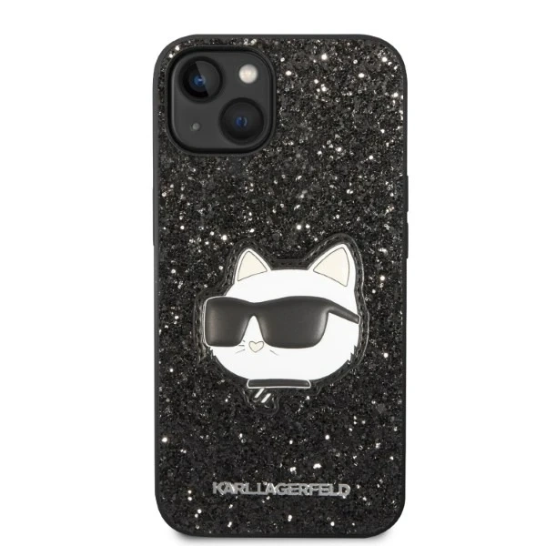 Karl Lagerfeld KLHCP14MG2CPK protective phone case for Apple iPhone 14 Plus 6.7" black/black hardcase Glitter Choupette Patch