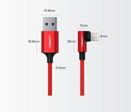 Angled cable UGREEN USB - Lightning MFI 1m 2.4A black (60521)