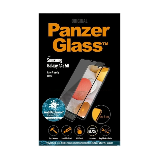 Tvrdené sklo PanzerGlass E2E Super pre Galaxy A42 5G A426 Puzdro šetrné proti baktériám čierna/čierna
