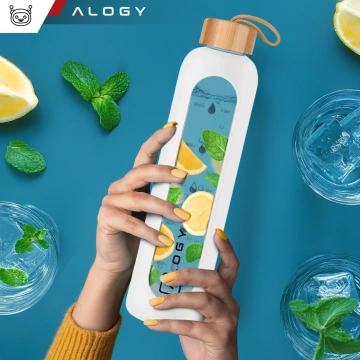 Велика скляна пляшка, поїлка Alogy Motivational мірний стакан 1л 1000мл силіконовий чохол Білий