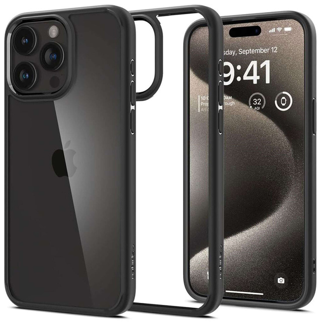 Pouzdro pro iPhone 15 Pro Max Spigen Ultra Hybrid Case, zadní kryt, matné černé sklo