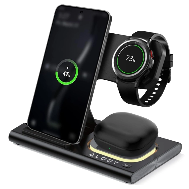 Ładowarka bezprzewodowa dla Samsung: Stacja ładowania bezprzewodowa 3 w 1 do Samsung Galaxy Watch 7/6/5/4/3 Pro Classic, Galaxy Buds do S25 Ultra, S24 , S23, S22, S21, S20, Note 20/10, Z Fold