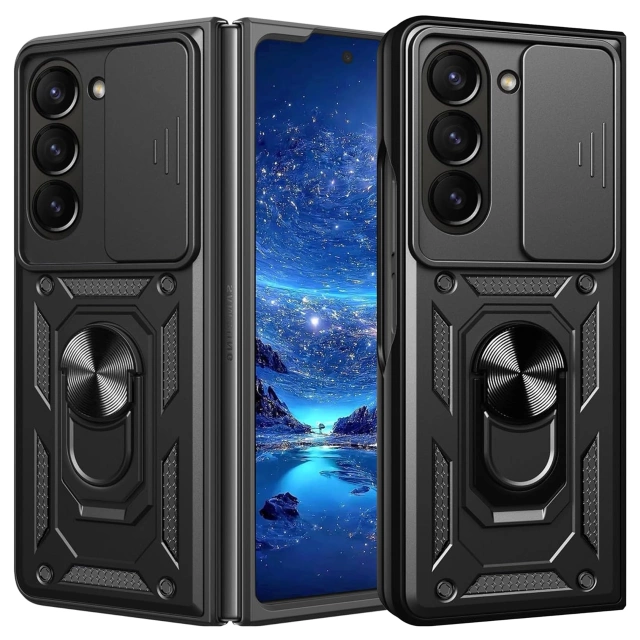 Puzdro pre Samsung Galaxy Z Fold 6, pancierované, slide puzdro, ochranný krúžok pre kameru, Camshield Alogy, čierne