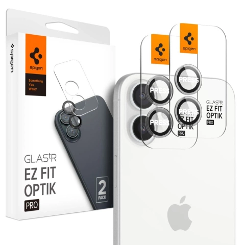 Spigen Optik Pro Glas.TR ”EZ FIT” chránič fotoaparátu 2 balení pro iPhone 16 / 16 Plus Crystal Clear