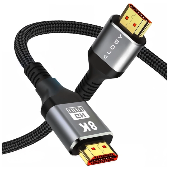 Kabel HDMI 2.1 10 m, 4K/8K Alogy Ultra High Speed™ 48 Gbps 60Hz, Premium z Pozłacanymi Końcówkami, Nylonowy Oplot, Miedziany – Czarny