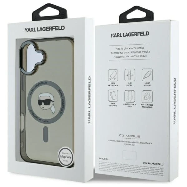 Karl Lagerfeld Pouzdro pro iPhone 16 Plus 6,7" černé MagSafe Hardcase IML Metal Karl Head
