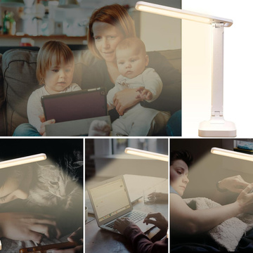 Stolová LED lampa na čítanie s nočným svetlom Dotykovo nastaviteľné 3 režimy Bezdrôtový USB kábel Biely