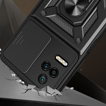 Pancerne etui Camshield Pro Stand Cover Ring z osłoną aparatu do Xiaomi Poco F4 5G Czarne