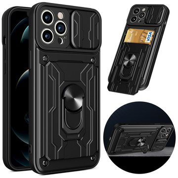 Alogy Camshield Stand Ring Wallet Case with Camera Cover and Card Slot for Apple iPhone 14 Pro Black