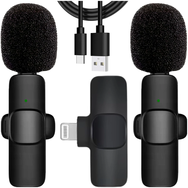 2x Alogy Lightning Wireless Lavalier Microphone for Apple iPhone iPad Small Microphones Two-Microphone Set