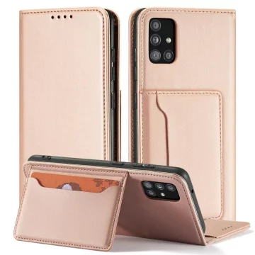 Magnet Card Case etui do Samsung Galaxy A12 5G pokrowiec portfel na karty kartę podstawka różowy