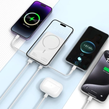 Powerbank magnetyczny z przewodem PB31 Lifemag Magsafe Power Bank 10000 mAh (Typ C + Lightning) Biały