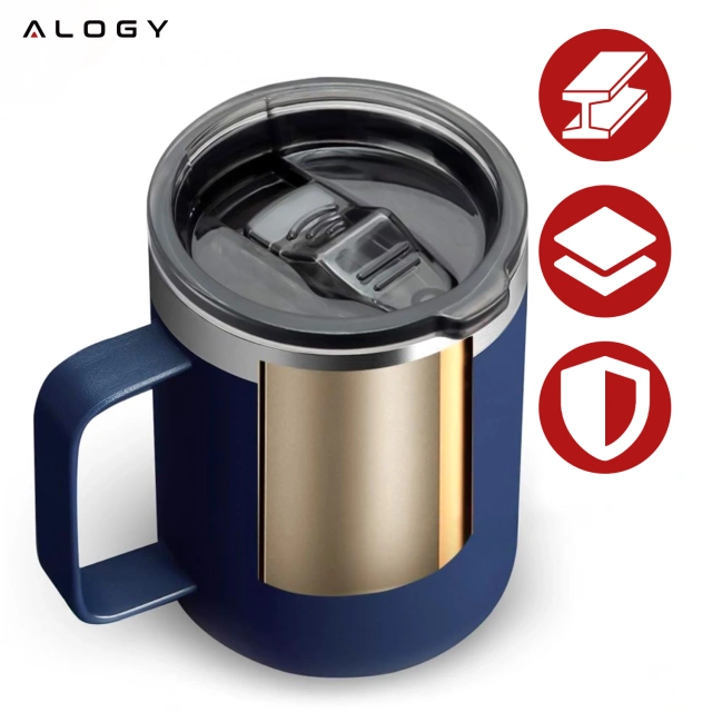 Thermal mug 420ml with handle lid for coffee tea steel cold and warm drinks Alogy navy blue
