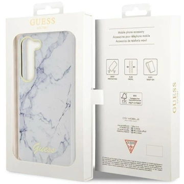 Pouzdro Guess GUHCS23SPCUMAH pro Samsung Galaxy S23 S911 bílé/bílé pevné pouzdro Marble