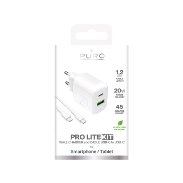 Ładowarka Puro PROLITE 20W USB-A/USB-C + kabel 1.2m – biała