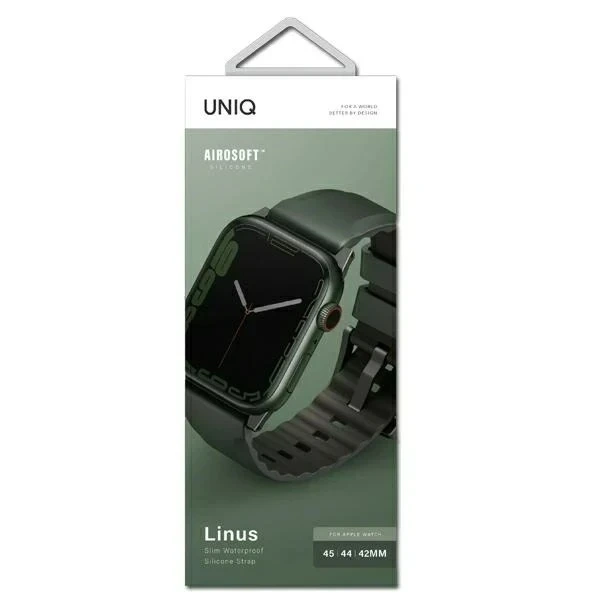 Pasek UNIQ Linus для Apple Watch Series 4/5/6/7/8/SE/SE2/Ultra 42/44/45mm Airosoft Silicone zelony/moss green