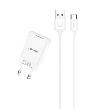 USAMS Wall charger 1xUSB T21 USB-C white/white 2.1A Fast Charging cable T21OCTC01