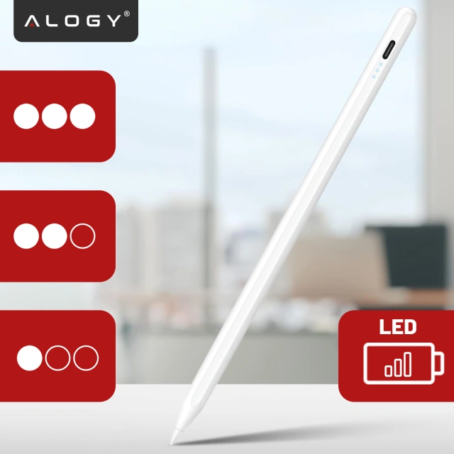 Rysik do Apple iPad Alogy Pencil z funkcją Palm Rejection Pressure Sensing Tilt Magnetyczny USB-C + 3 zapasowe końcówki Biały