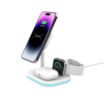 QI15W-A27 3V1 magnetická bezdrátová nabíječka MagSafe pro iPhone/AirPods/Watch bílá
