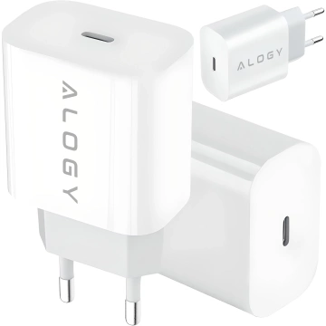 Ładowarka sieciowa szybka 30W USB-C USB typ C GaN PD do iPhone kostka Alogy Biała + Kabel USB-C 1m
