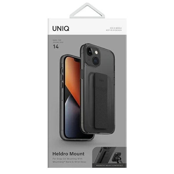 Pouzdro na telefon UNIQ Heldro Mount pro Apple iPhone 14 6.1" černé/párový kouř