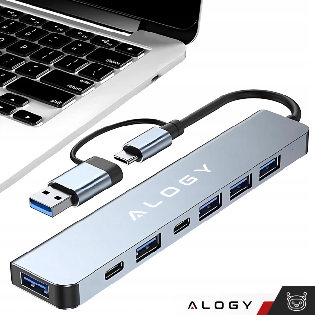 Розгалужувач HUB Alogy Adapter для ноутбука з USB-C на 3x USB-A 2.0 1x USB-A 3.0 сірий