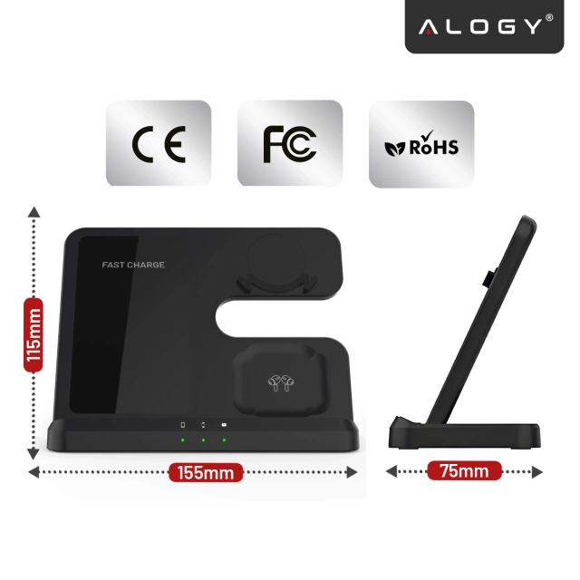 Bezdrátová indukční nabíječka 3v1 Qi 3.0 Fast pro Samsung S22 S23 S24 Galaxy Watch Buds Station černá