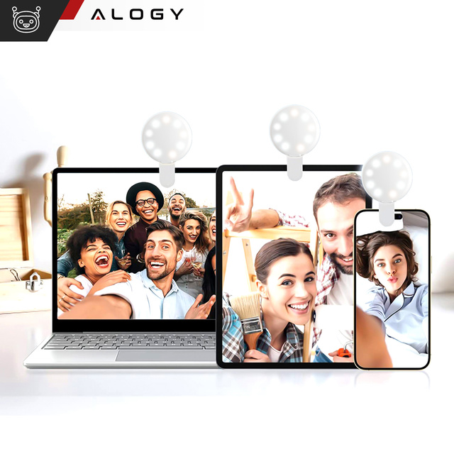 Lampka LED Alogy Mini Selfie Ring Klips do nagrywania robienia zdjęć do telefonu z klipsem Biała