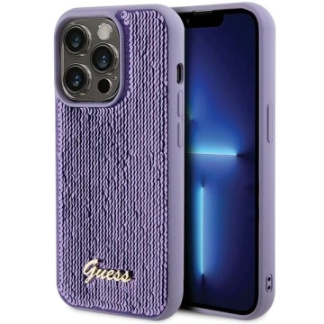 Etui Guess GUHCP15LPSFDGSU pro iPhone 15 Pro 6,1" fioletoowy/fialové pevné pouzdro Sequin Script Metal