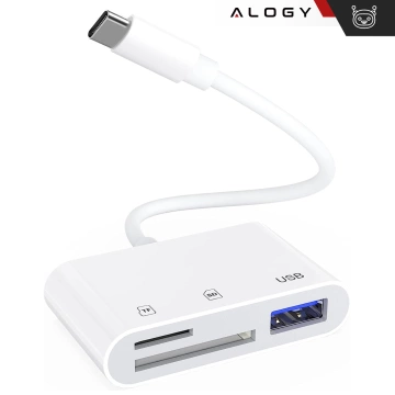 Alogy SD TF USB Card Reader Adapter with USB-C Connector for Apple iPhone iPad White