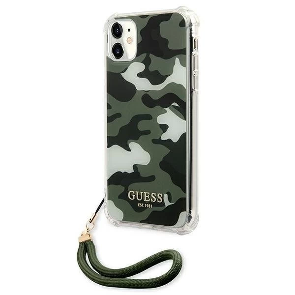 Guess GUHCN61KSARKA iPhone 11 6,1" zelený / khaki pevný obal Camo Collection