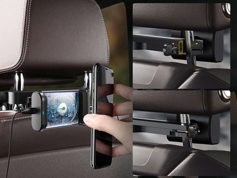 Car headrest holder for Baseus Energy phone with Qi charger