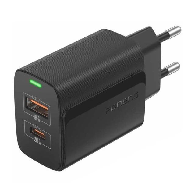 Зарядний пристрій Foneng EU66 USB-A USB-C 20W QC3.0 PD PPS LED Чорний