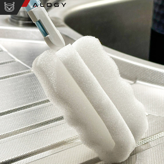Щітка для миття пляшок, банок і склянок Sponge Cleaner Washer зі складною ручкою Alogy blue and white