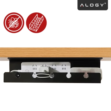 Organizér kabelů 2 v 1 pod stůl a na zeď, 40 cm, s lepicím proužkem pro udržení pořádku na stole, Alogy CableHold™ – černý