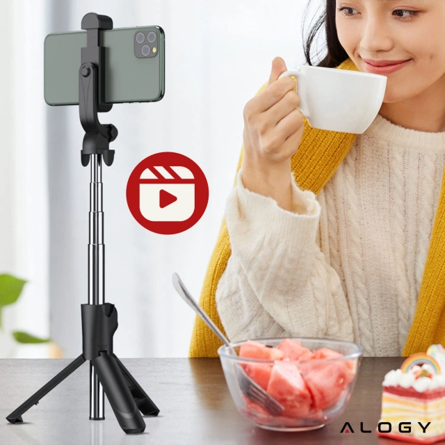Selfie tyč stativ Stativový držák telefonu Alogy Tripod selfie tyč Bluetooth 360 dálkové ovládání Black
