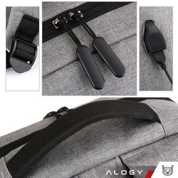 Backpack laptop bag 15.6" large waterproof with USB port Unisex 44x34x13cm for plane Alogy Backpack Gray