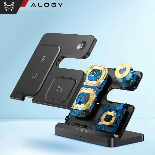 Bezdrátová indukční nabíječka Qi QC 3.0 3v1 Rychlá pro Apple iPhone Airpods Watch Nabíjecí stanice 15W černá