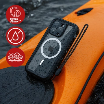 Pouzdro pro iPhone 15 vodotěsné Mag Safe Case pancéřované vodotěsné pouzdro černé a šedé