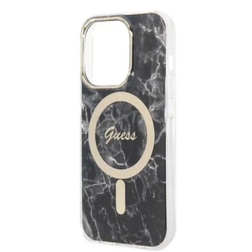 Zestaw Guess GUBPP14XHMEACSK Case Charger iPhone 14 Pro Max 6,7" černé/černé pevné pouzdro MagSafe Marble