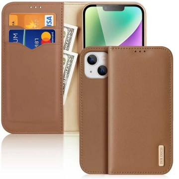 Wallet case with RFID blocking for iPhone 15 Plus Dux Ducis Hivo - brown