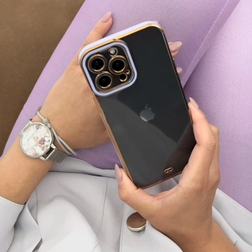 Fashion Case etui do iPhone 13 Pro Max żelowy pokrowiec ze złotą ramką biały