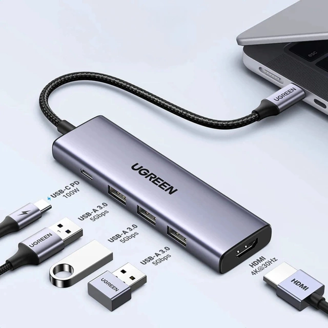 HUB Ugreen CM511 5w1 USB-C PD HDMI 3x USB-A 3.0 Szary
