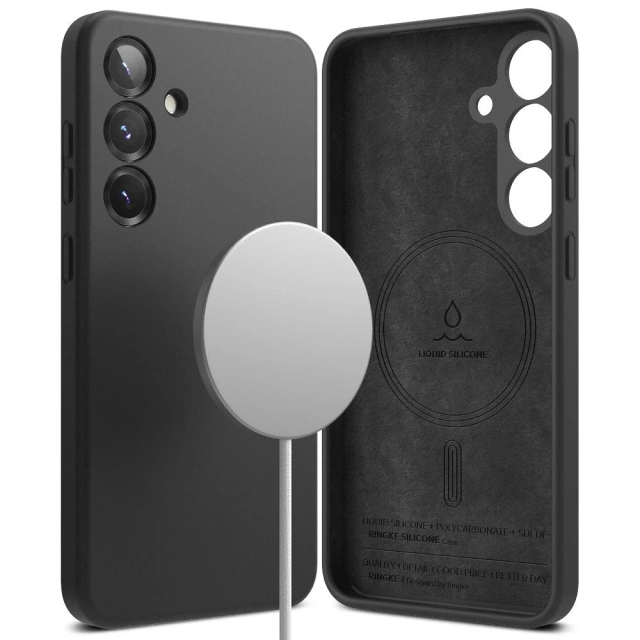 Чохол для Samsung Galaxy S25 чорного кольору з силіконовим кільцем, магнітним MagSafe