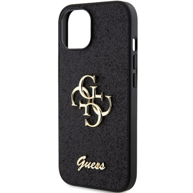 Originálne puzdro GUESS Hardcase GUHCP15SHG4SGK pre iPhone 15 (Fixed Glitter Big 4G / čierne)