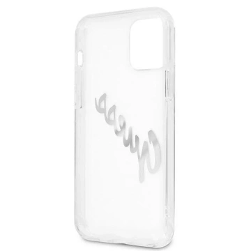 Guess GUHCP12MKTRSVSI iPhone 12/12 Pro 6,1" průhledný pevný obal Vintage Script Silver