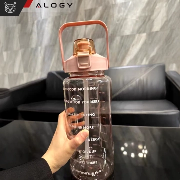 Пляшка велика, поїлка Alogy MotivHydro Мотиваційна мірна чашка 2л 2000мл Рожева