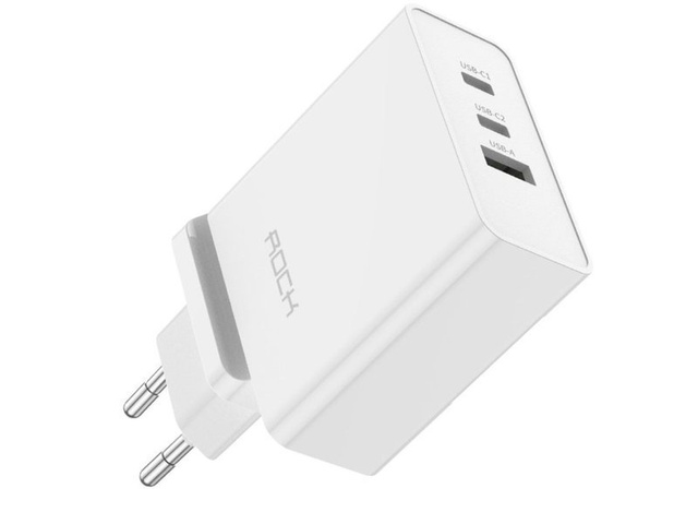 Ładowarka sieciowa USB + 2x USB-C Rock Gan UE/ USA + Kabel USB-C Type C 