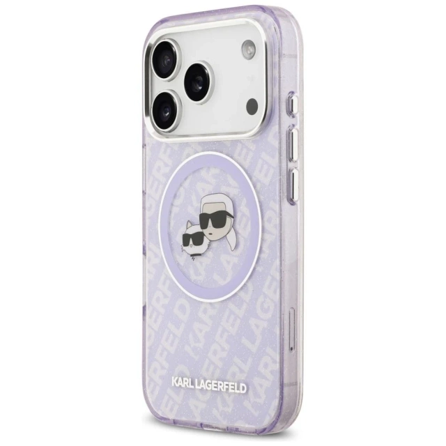 Etui Ochronne do iPhone 17 Pro Karl Lagerfeld IML Glitter K&C Heads MagSafe Fioletowy