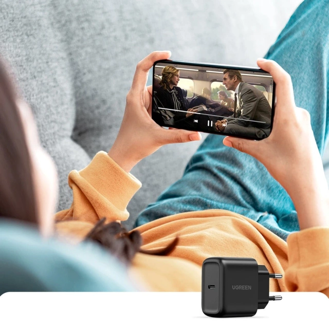 Uzelená nabíječka USB typu C 25W napájení Kabel USB typu C 2m černý (50581)